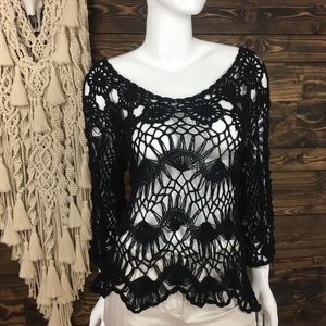 Umgee | Crochet Knit Scalloped‎ Blouse